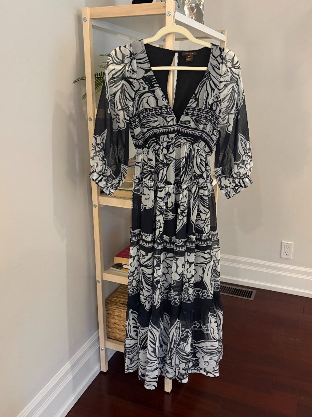 Anthropologie Vineet Bahl Black & White Floral Maxi Dress